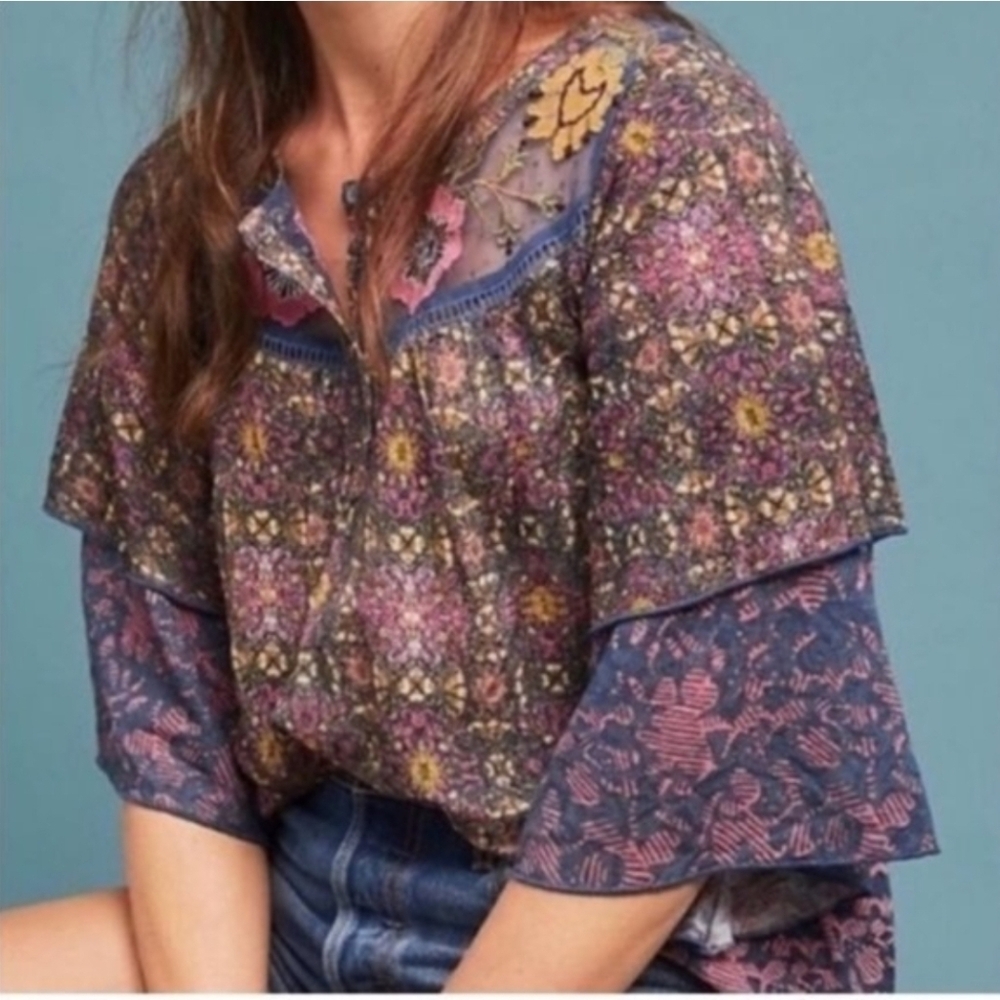 Anthropologie Multicolor Boho Blouse - Picture 2 of 9